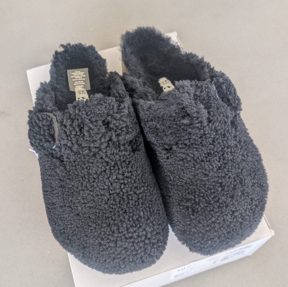 NWT Birkenstock Boston Big Buckle Clog Black Shearling Sz 40 Narrow Fit